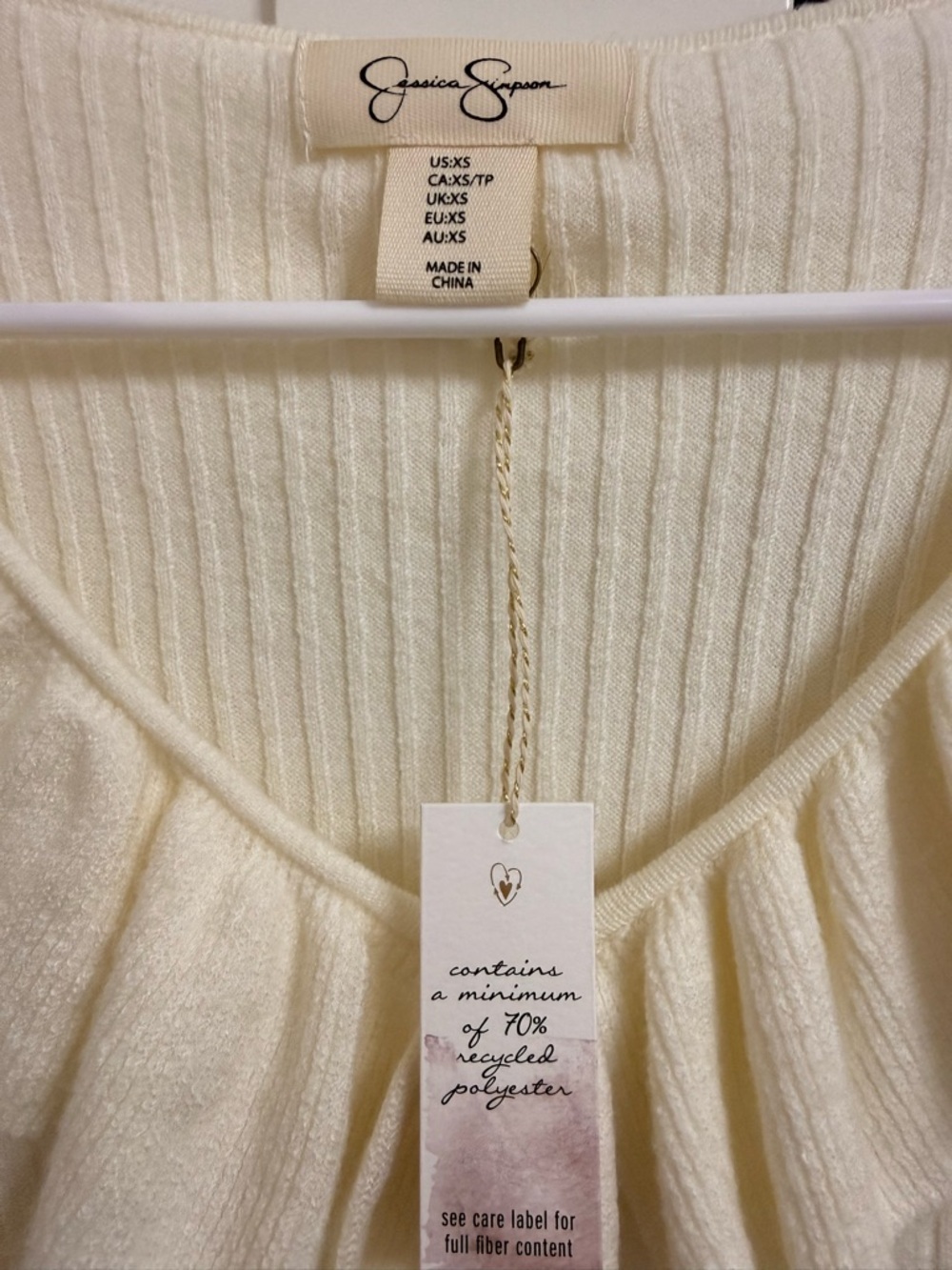Jessica Simpson Cream Ruffle-Trim Ribbed Cardigan Sweater - Picture 2 of 4